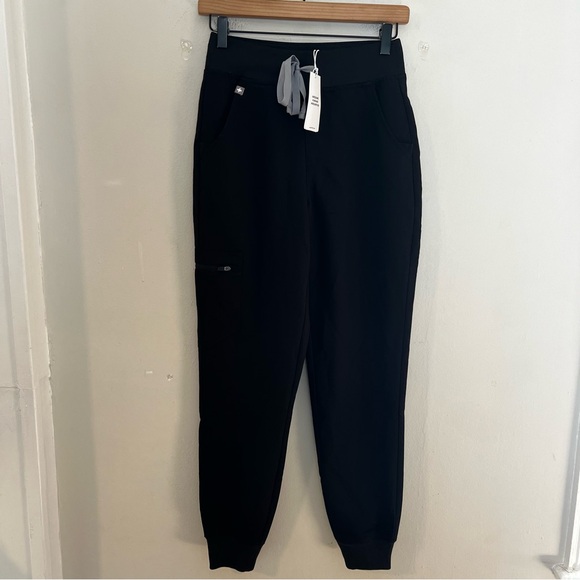 NWT FIGS- High Waisted Zamora Jogger Scrub Pants Black Medical Doctor Nurse - Picture 2 of 8